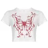 Top Corto de Moda para Mujer Verano 2026 Moda Estampado de Mariposa Cuello Redondo Manga Corta Camiseta Top Corto