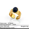 Anillo Abierto de Acero de Titanio Imitación Ágata Negra Retro Chapado en Oro de 18K, Resistente al Color, Sensación de Alta Gama, Joyería de Acero Inoxidable para Manos al por Mayor