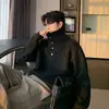 Suéter de tricô estilo americano com gola alta e botões, nova coleção outono/inverno, agasalho quente, caimento solto e relaxado, jaqueta casual para homens e mulheres