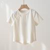 2025 Nova T-shirt Curta Estilo Chinês Nacional para Meninas, Top Elástico Liso Irregular para Crianças, Roupa de Verão para Crianças