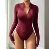 O Macacão Mais Vendido da Amazon para Outono e Inverno, Transfronteiriço, Feminino, Estilo Europeu e Americano, Manga Longa, Zíper, Slim Fit, Versátil, Tendência