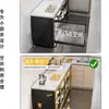 Estante de Armazenamento para Cozinha com Porta de Correr em Laje de Rocha, Armazenamento de Aparador, Micro-ondas de Chão Multicamadas, Armário de Armazenamento Multifuncional