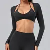 Cárdigan largo de manga larga para mujer, ecológico, de poliéster-spandex reciclado, para yoga, corte ajustado con tiras, prenda exterior para fitness, cubrepiernas deportivo transfronterizo