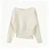 Top Feminino de Manga Longa Batwing Evasê, Slimming, com Botões, Plissado, de Um Ombro, Novo Design Outono/Inverno 2026