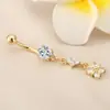 Joia para piercing de umbigo com franja quadrada e diamantes, anel de umbigo, moda europeia e americana, pino de umbigo, fecho de umbigo