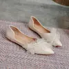 Zapatos Planos Blancos de Tacón de Almohada con Punta Puntiaguda, Estilo Hada Francés de Primavera y Otoño, Zapatos de Boda con Perlas, Cuero Cómodo y Suave, No Cansan los Pies