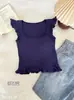 Camiseta de Lyocell con Cuello Cuadrado Ajustada y Mangas Cortas Volantes, Nuevo Estilo Verano 2026, Top Exterior Dulce y Picante para Chica, Moderno