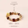Pulsera de Cristal Siete Super Negro Dorado Natural para Hombres y Mujeres, Joyería Única de Obsidiana, Pulsera de Cristal Cubo de Azúcar Flor de Resina Roja