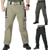 Pantalones Casuales para Hombre Primavera y Otoño Sueltos Rectos Cargo Funcionales para Exteriores Pantalones Largos Bolsillos Grandes Textura Ligeramente Arrugada