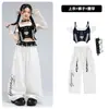 Roupa de Jazz Infantil Moda Preto e Branco Fantasia de Dança para Meninas Conjunto de Roupa Tendência para Dança de Rua Jazz Hip-Hop