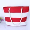Bolsa de praia corda de cânhamo portátil feminina Lazer Viagem compras prática grande capacidade Praia costura listrada bolsa de lona