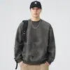 Outono 2025 Novo Moletom Masculino Retrô Americano de Manga Longa com Gola Redonda, Modelo Solto, Moda Casual, Camiseta Básica para Homens