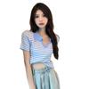 Camiseta de mujer a rayas de verano fina con cuello polo corto con ombligo descubierto diseño sentido nicho moda ins hot girl top manga corta