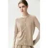 Nueva colección de otoño e invierno: Cárdigan de cachemira para mujer con cuello redondo, fino y ligero, con dobladillo enrollado, color liso y diseño de punto holgado