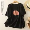 Top estampado de algodón y lino de manga corta, manga corta, estilo artístico y vintage, nueva colección de verano, ligero, corte holgado, favorecedor, camiseta sencilla, ropa para mujer