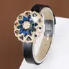 Nuevo Exquisito Pulsera de Cuero con Flor de Zircón Esmeralda Estilo Francés, Moderna y Versátil para Mujeres, Disponible Exclusivamente para Ventas Transfronterizas