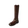 Botas de couro de vaca da moda para todos os tipos de uso com fivela de cinto de cavaleiro 2024 Botas altas de couro com salto médio grosso de inverno Código de tamanho