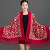 Xale de Lã de Caxemira Vermelho Bordado Flor Exquisita Feito à Mão do Nepal Lenço de Uso Duplo Estilo Étnico Chinês