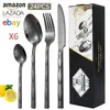 Cuchillo para Bistec, Tenedor, Cuchara, Cuchara de Postre de Acero Inoxidable con Mango en Forma de Diamante, Estilo Lujo Ligero, Juego de Cubiertos Occidentales de 18/24 Piezas
