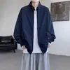 Jaqueta corta-vento preta para trabalho masculina, estilo curto de outono, gola alta, jaqueta oversized, cleanfit americano, jaqueta baseball com ombro normal