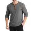 Ropa para Hombre Transfronteriza Otoño e Invierno 2025 Camisas Henley de Manga Larga Camisetas Retro para Hombre Europeas y Americanas Henleys de Tres Botones con Bloques de Color