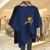 Camiseta de Manga Corta para Mujer de Mediana Edad y Mayores, Comercio Exterior Transfronterizo, Corte Holgado, Tallas Grandes, Adelgazante, Cubre Vientre, Top Estampado de Media Manga