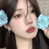 Pinza para el pelo de Camelia Azul Degradado con un Toque Puro, Dulce y Fresco, Pinza para el Pelo de Flor Artificial, Pinza Lateral Estilo Vacaciones en la Costa