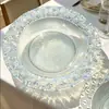 Plato para Mascotas de Lujo Ligero Estilo Europeo Chapado en Oro, Plato de Plástico, Plato de Cena Estilo Occidental, Blanco Crema con Borde Dorado, Plato para Frutas, Plato para Filete Estilo Occidental, Gama Alta