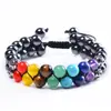 Pulsera Bohemia de Doble Capa de Piedra Natural Colorida de 6 mm para Mujer Pulsera de Árbol de la Vida con Cuentas de Piedra Natural Cristal Ónix