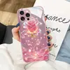 Capa de Celular Rosa Glitter Sonhadora com Rosa, Capa Protetora para iPhone de Cobertura Total de Celebridade da Internet, Capa Dura de Vidro para Apple 17 Pro Max