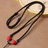 Pingente de Cordão para Joias com Contas Redondas de Ágata Vermelha Estilo Cruzado Estilo Étnico Esmalte Prata Joias Pingente de Jade Corrente para Clavícula Cordão para Pescoço