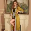 Bata de Noche de Seda Simulada para Mujer, Estilo Largo, Ribete Estampado Estilo Palacio, Bata con Cordones, Ropa para el Hogar, Juego en Caja de Regalo, Adecuada para Todas las Estaciones