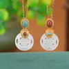 Colgante de Candado Auspicioso de Jade Hetian para Mujeres al por Mayor Plata S925 Chapada en Oro Jade Blanco Zafiro Estilo Nacional Collar Atmosférico