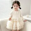 Vestido para Meninas 2026 Primavera Novo Estilo Doce de Malha Infantil Vestido Bolo Bufante Vestido Princesa Estiloso para Menininha