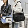 Bolso Cruzado Japonés y Coreano Sencillo de Bloques de Color para Hombre Negro con Múltiples Bolsillos Bolso de un Solo Hombro Estudiante Gran Capacidad Almacenamiento Juvenil Bolso Mensajero