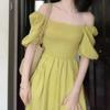 Vestido Francês Estilo Hepburn, Saia Elegante de Comprimento Médio Fada do Primeiro Amor, Look Emagrecedor e Cobertura da Pele Vestido para Chá, Saia Platycodon com Decote de Uma Linha
