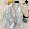 Fábrica de Origen Verano Nuevo Cárdigan Solapa Pijama de Niña Dulce Manga Corta Shorts Conjunto de Ropa para el Hogar de Mujer