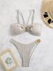 Traje de Baño de Dos Piezas Nuevo de Color Sólido para Chica Atrevida, Bikini Sexy con Push-Up y Cintura Alta