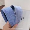 Aro de Pelo de Rayas Azules a Cuadros Versión Ancha Estilo Ins de Corea del Sur Diadema Dulce de Moda Botón de Presión para el Cabello Tocado Accesorios para el Cabello