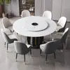 Mesa de Comedor Redonda Moderna Simple de Placa de Roca para el Hogar con Plato Giratorio 1.8m Mesa Redonda Italiana de Lujo Ligero Mesa de Comedor de Hotel para 10 Personas
