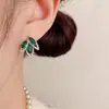 Pendientes de Hoja Verde de Moda Exquisita para Mujer, Elegantes y Lujosos, Pequeños y Sencillos, Pendientes Versátiles al por Mayor