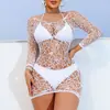 Venta directa de fábrica de productos extranjeros europeos y americanos transfronterizos vestido de malla ajustado de moda sexy jacquard transparente para mujer