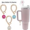 Tapa de pajita para taza térmica accesorios letra inicial adornos de letra personalizados reutilizable 10 mm flor Silicona
