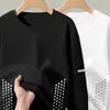 Camiseta esportiva casual masculina de manga longa estampada, moderna para adolescentes, adequada para todas as estações, gola redonda, top básico de manga longa