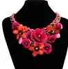 Collar de Moda Transfronterizo Europeo y Americano con Flores Coloridas Grandes y Pequeñas, Colgante de Cuerda de Algodón, Collar Tejido, Cadena Corta Exagerada para Clavícula, Moderno