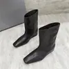Botines Chelsea hasta la mitad de la pantorrilla, botines cortos para mujer, nuevo estilo otoño e invierno 2026, punta cuadrada, que aumentan la altura, botas de moda de pierna ancha, botines de cuero de moda sin cordones