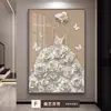 Pintura Decorativa Vintage de Alta Gama Estilo Francés para Sala de Estar, Arte de Pared Texturizado para Fondo de Sofá, Pintura de Figuras para Entrada
