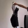 Moda Americana Sexy Vestido Nuevo Verano Plisado Espalda Descubierta Cordones Tirantes Adelgazante Chica Caliente Falda Ajustada Caderas Hermana Real