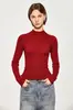 ¡La Tienda Insignia! Camiseta Base de Punto de Lana Pura de una Sola Pieza sin Costuras, Calibre 16, 60 Hilos, Cuello Semi-Alto para Mujer