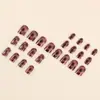 Uñas Postizas de Presión con Gradiente Estampado de Leopardo Marrón Ámbar Venta al por Mayor Cuadradas Cortas Pegatinas de Uñas Retro Uñas Postizas Removibles Venta al por Mayor